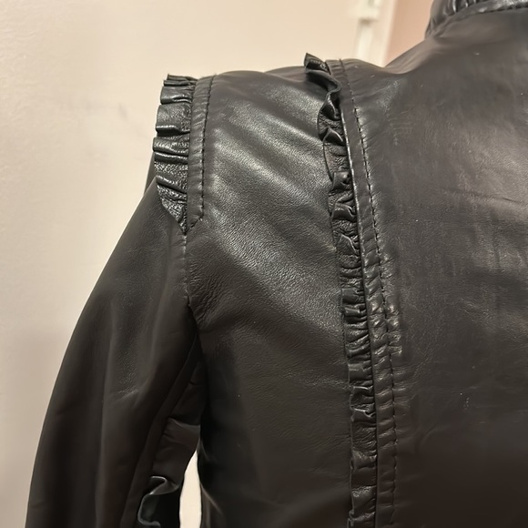 ❌Kenna-t Black Soft Leather Bomber Biker Moto Jacket Ruffle Leopard Lining Small - Picture 7 of 14